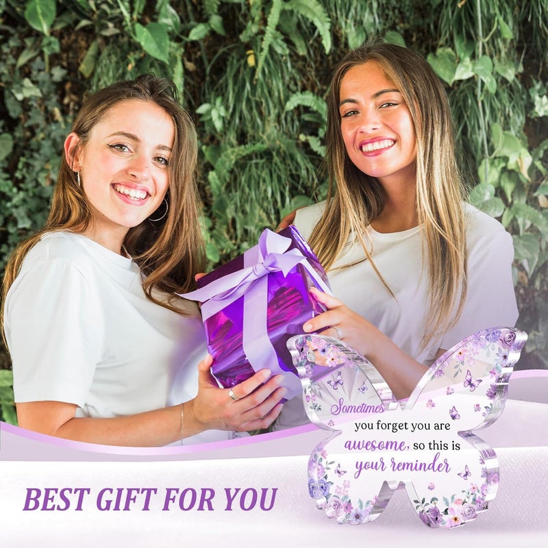 Glydein Purple Gifts for Women, 5x3.8x0.5 Inch Purple Butterfly Office Decor Acrylic Plaque, Encouragement Motivational Congratulations Gifts for Women Friend Coworker, - Image 3